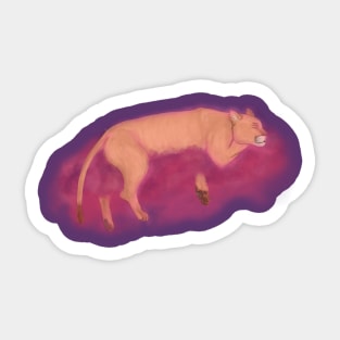 Mystic mountain lion sleeping in pink clouds Sticker